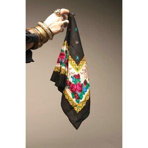 European Shawl Black Floral Scarf Wrap Vintage Accessories